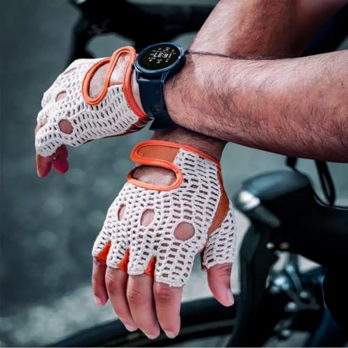 Real Soft Leather Crochet Net Fingerless Driving Weight Training Cycling Wheelchair Gloves W-1037 - color: Tan/White, size: XX-Large
