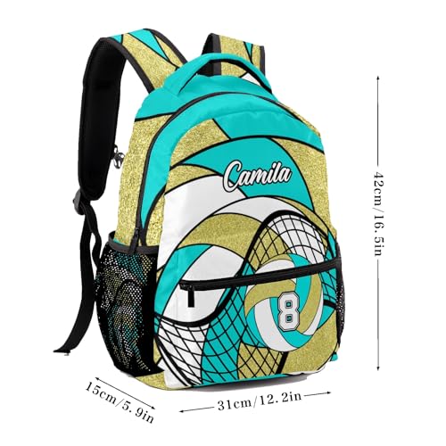 Sport Bag Volleyball Turquoise Gold Laptop Backpack Personalized Casual School Backpack for Women Men Gift - color: Volleyball Turquoise Gold