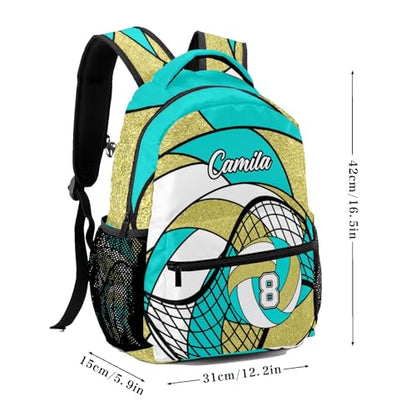 Sport Bag Volleyball Turquoise Gold Laptop Backpack Personalized Casual School Backpack for Women Men Gift - color: Volleyball Turquoise Gold