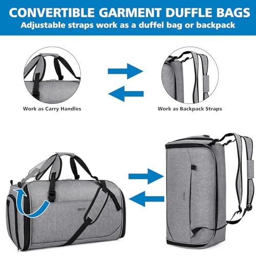 Convertible Garment Bags for Travel - Carry on Garment Duffle Bag with Backpack Straps for Men Women, 4 in 1 Large Travel Duffel Bags with Shoes Compartment Hanging Suit Dress Weekender Bag 3pcs Set - color: C-Grey