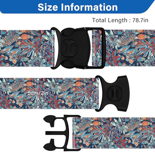 Luggage Straps for Suitcases, Travel Adjustable Belt with Quick Release Buckle, Heavy Duty Nylon Bag Packing Strap, Unique Bright Identifiers Business Travel Accessories (2 Pack) - Blue Flowers - color: Deep Blue