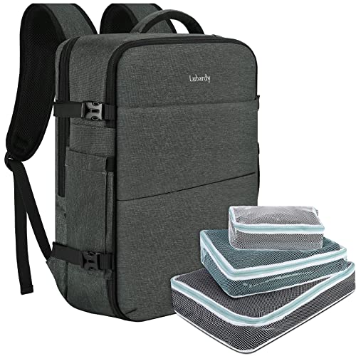 Lubardy Travel Backpack for Men Women 17 Inch Flight Approved Carry on Backpack Waterproof Large 40L Luggage Daypack Business College Weekender Overnight Laptop Backpack with 3 Packing Cubes, Grey - color: Grey(backpack With 3 Packing Cubes)