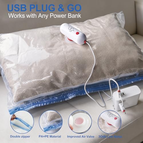 VMstr 15 Pack Travel Vacuum Storage Bags with USB Pump, Vacuum Packing Seal for Luggage and Suitcase, Space Saver for Clothes and Clothing Travel - style: 15 combo bags + USB pump