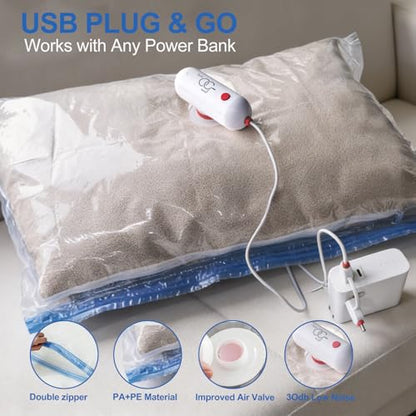 VMstr 9 Pack Travel Vacuum Storage Bags with USB Pump, Vacuum Packing Seal Bags for Luggage, Carry-on Size Space Saver for Clothes and Clothing Travel - style: 9 combo bags + USB pump