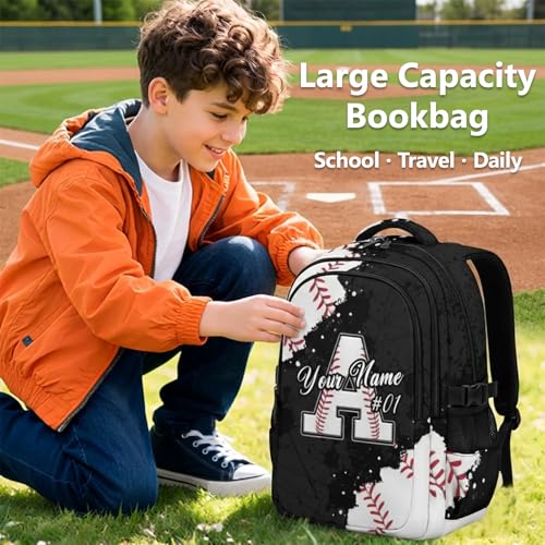 COZYAURA Personalized Baseball Backpack for Boys – 17 Inch Kids School Bag with Chest Strap, Custom Initial Sports Bookbag for Kindergarten, Elementary & Middle School - color: White