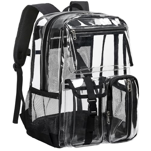 Vorspack Heavy Duty Clear Backpack - Multi-pockets Clear Bookbag for Girls, Boys, Transparent See Through Backpack for School, College, Work, Festival - Black - color: Black, size: Large