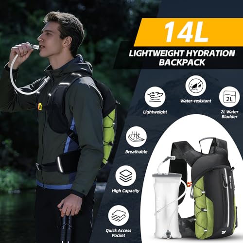 Hydration Backpack - Lightweight Water Backpack with 2L Water Bladder, Small Hiking Backpack for Running Cycling Camping Rave for Men Women - color: Green1