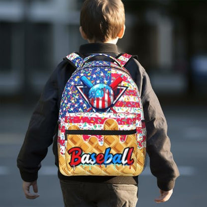 Baseball Ice Cream Drip School Backpack for Kids Boys American Flag Sports Ball Backpack for Kids Children Teens Elementary Middle School Baseball Theme Bookbag Travel Back Pack - color: Ice Cream Baseball