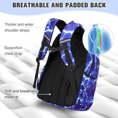 Bevalsa Backpack for Boys, Lightning School Bags with Lunch Bag & Pen Case for Kids, Bookbag for Boys Teens Elementary Middle High School - color: Blue Dragon