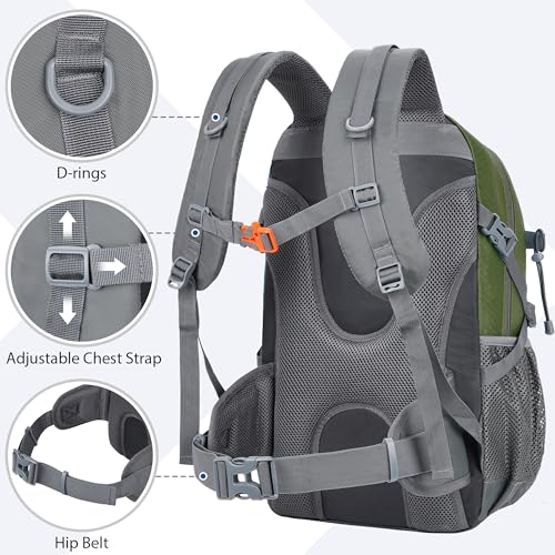 Hiking Backpack 30L Lightweight Travel Daypack Small Day Pack for Men Women Outdoor Camping Backpacking, Army Green - color: Army Green