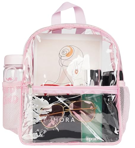 ZENPUNK Clear Backpack for Stadium Events, 12x6x12 bag， clear bag for stadium events for Sport Concerts Festival (Pink) - color: Pink