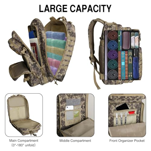 WOLT Military Tactical Backpack for Men 45L Molle Backpack 3 Day Assault Pack Bug Out Bag, Heavy Duty Rucksack for Hiking Gym, Camouflage Khaki - color: Camouflagekhaki