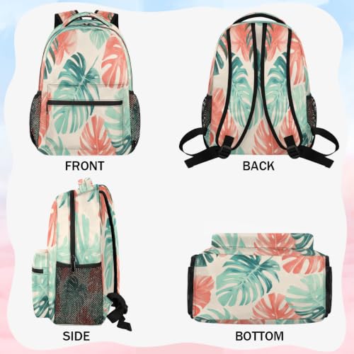 Tropical Plant Leaf Womens Travel Backpack | 15.6 Inch Laptop Backpack, Lightweight Casual Daypack, Water Resistant, Cute Work Backpacks, Large Capacity - color: Multicolor10