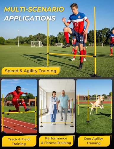 SEAOTTER Agility Hurdles 4FT Detachable Adjustable Sports Speed Training Hurdles with Rubber Base, Wickets Track and Field, Fitness Equipment for Plyometric, Soccer, Kids, Athletes, Physical Therapy - style: Pack of 3