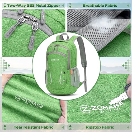 ZOMAKE Ultra Lightweight Packable Backpack 20L,Small Foldable Backpacks Hiking Water Resistant Collapsible Daypack for Women Men(Dark Green) - color: Dark Green, size: 20L