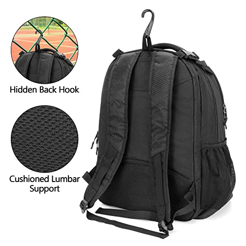 DSLEAF Tennis Backpack for 2 Rackets, Tennis Bag with Separate Ventilated Shoe Space for Tennis/Pickleball/Badminton/Squash Racquet and Accessories - color: Black