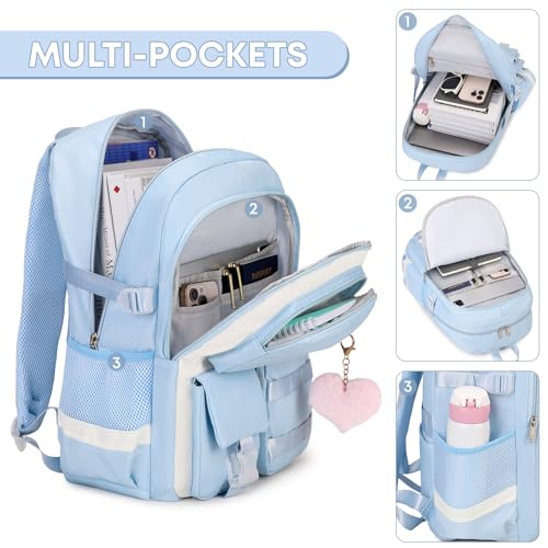 3PCS Student Backpack For School Women College Middle High Teen Girls Bookbag Waterproof Laptop Bag Grey - color: Grey