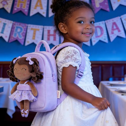 Gloveleya Toddler Backpack Baby Ballerina Girl Gifts Plush Curly Hair Ballet Backpack - Black Purple 9 inches - color: A02 Black Purple Backpack, size: 9 inches