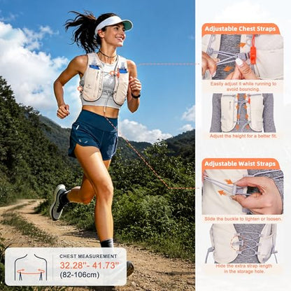 BECOJADDE 5L Running Vest for Women, Hydration Backpack Lightweight & Breathable for Trail Running, Marathon, Hiking, Cycling - color: Beige