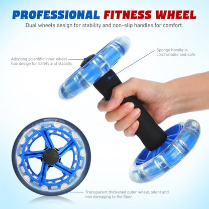 NOLITOY Dual-wheel Fitness Roller for Core Strengthening and Tummy Shaping Non-slip Handles Lightweight Abdominal Exercise Wheel for Men and Women Blue