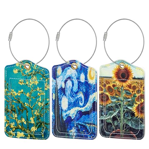 Fishent Luggage Tag (3pcs), Personalized Travel Cruise Tags for Suitcases, Privacy Flap, Baggage Name Tag for Women Men Kids, Luggage Backpack Handbag School Bag - color: B_art Painting