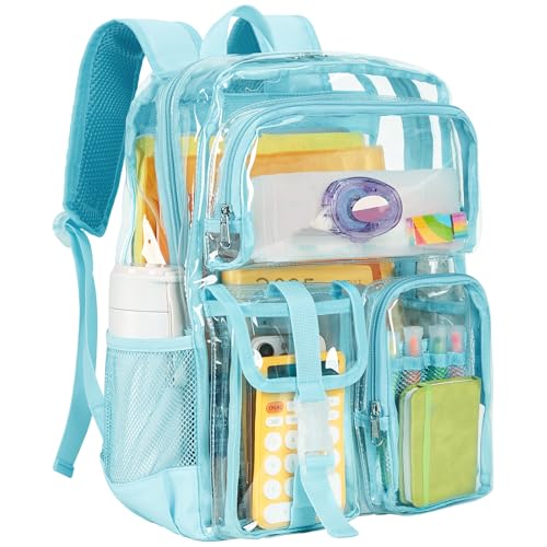Vorspack Clear Backpack - Heavy Duty Transparent Bookbag for Adults Large See Through backpacks for Work, College, Travel - Sky Blue - color: Sky Blue, size: Large