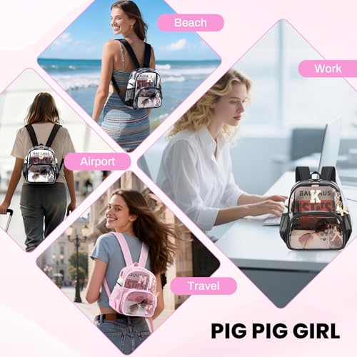 PIG PIG GIRL Clear Backpacks for Stadium Events Approved 12×6×12 Clear Bookbag for Women Mini Transparent Letter Back Pack, Pink, Letter-K - color: Pink, style: K