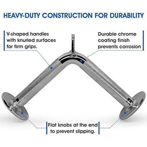 Yes4All Cable Machine Attachment, Row Handles, Tricep Rope, Straight Bar, V Bar, LAT Pulldown Accessories Load 880 LB for Home Gym - color: E. V Bar - Chrome