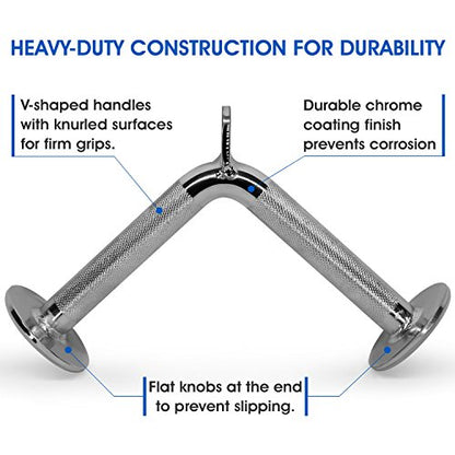 Yes4All Cable Machine Attachment, Row Handles, Tricep Rope, Straight Bar, V Bar, LAT Pulldown Accessories Load 880 LB for Home Gym - color: E. V Bar - Chrome
