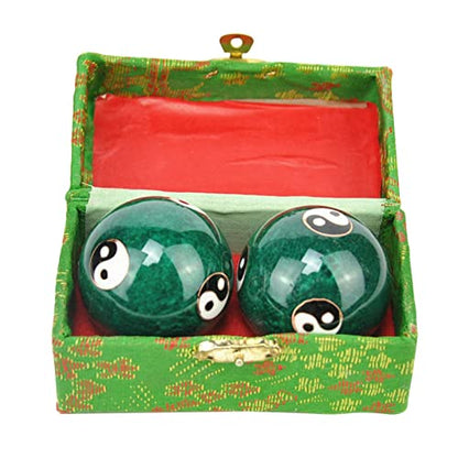 2Pcs Chinese Health Exercise Stress Baoding Balls, Meditation Massage Handball with Box, Hand Exercise Ball for Men Women Hand Exercises and Stress Relief(Color:Green Tai Ji) - color: Green Tai Ji