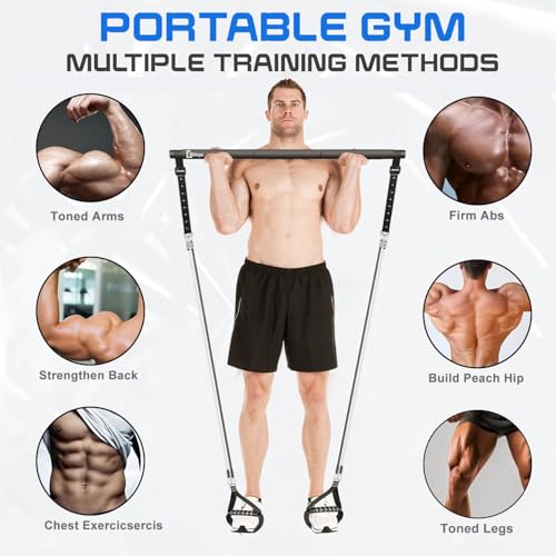 Bbtops Pilates Bar Kit with Resistance Bands,Pilates Bar with Stackable Bands Workout Equipment for Legs,Hip,Waist and Arm,Exercise Fitness Equipment for Women & Men Home Gym Yoga Pilates - color: Glossy Black