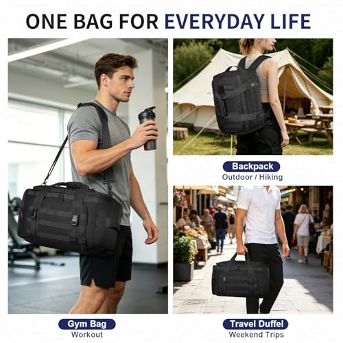 45L Convertible Duffel Backpack, 3 in 1 Gym Bag with Laptop Sleeve, Wet Pockets & Insulated Bottom, Black - color: Black, size: 45L