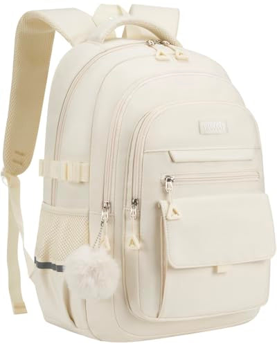 Big Student 17.3in Laptop Backpack for College Women Students, School Backpack Aesthetic Bookbag for Teen Girls Middle High School, Beige - color: Beige, size: 17.3in