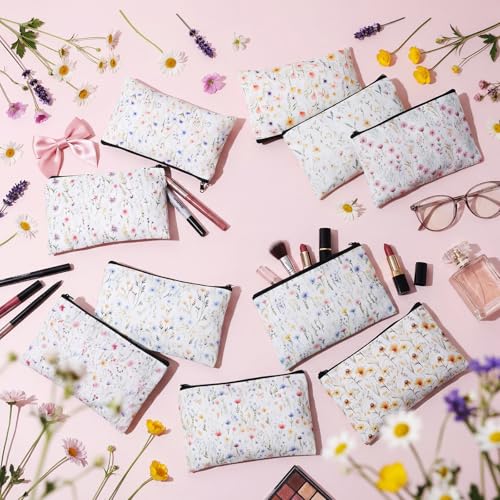Reginary 20 Pcs Makeup Bags Gifts for Women Canvas Cosmetic Bags with Zipper Bulk Gift for Women Travel Purse Organizer Pouch Accessory, Toiletry Large Capacity, 7 x 4.3 Inch(Floral Prints) - style: Floral Prints