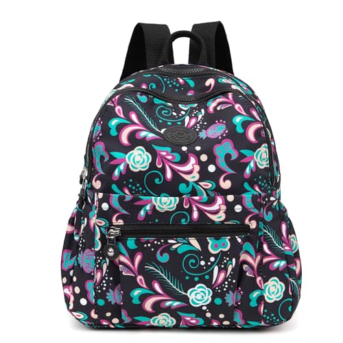 Pealwel Mini Backpack Purse for Women,Small Nylon backpacks for Ladies Backpacks Women Anti Theft Travel Bag (Pink&blue Floral) - color: Pink&blue Floral