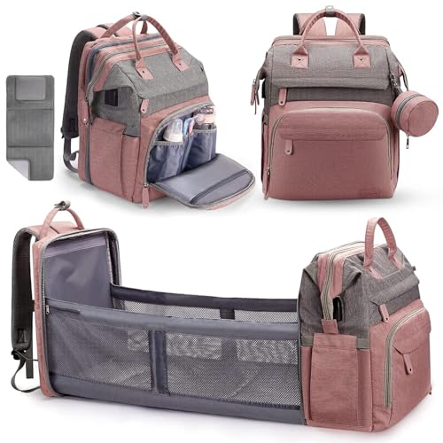 DERJUNSTAR Diaper Bag Backpack – Large Capacity Baby Diaper Bag with Changing Pad for Dad and Mom, Waterproof Travel Backpack, Multi-Function Bag with USB Charging Port, Rose Pink - color: Rose Pink