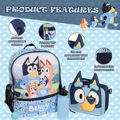 AI ACCESSORY INNOVATIONS Bluey 4 Piece Backpack Set for Pre School Girls & Boys, Kids 16" School Bag - color: Bluey