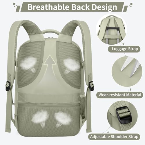 ZOMFELT Travel Backpack for Women Men, Carry On Backpack, TSA 15.6inch Laptop Backpack Flight Approved, Personal Item Travel Bag Nurse Bag Casual Daypack for Weekender Business Trip, Green - color: Green
