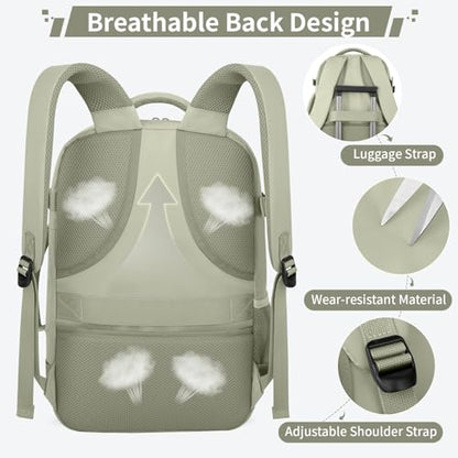ZOMFELT Travel Backpack for Women Men, Carry On Backpack, TSA 15.6inch Laptop Backpack Flight Approved, Personal Item Travel Bag Nurse Bag Casual Daypack for Weekender Business Trip, Green - color: Green