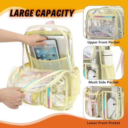 Clear Backpack for Girls Women, PVC Transparent School Backpacks See Through Bookbag for Stadium Sport Travel (Light Yellow) - color: Light Yellow
