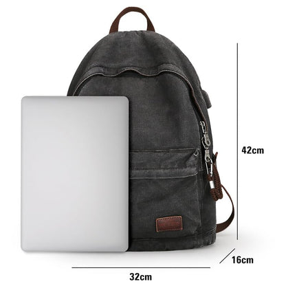 Muzee Canvas Backpack for Women and Men, Lightweight Classic Laptop Backpack with USB Charging Port for School, Travel and Daily Use, Black - color: Black
