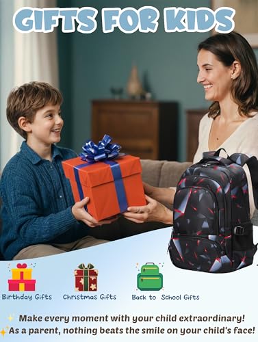 BLUEFAIRY Kids Backpack for Boys Elementary Primary School Bags for Childs Black Bagpack Book Bag Back to School Gifts for Son Mochilas Escolares para Niños 17" Large Compartment Black/Red - color: Black Red