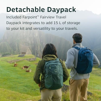 Osprey Farpoint 70L Men's Travel Backpack - Large Adjustable Travel Bag with Detachable Daypack, Antique Blue - color: Antique Blue, style: 70l