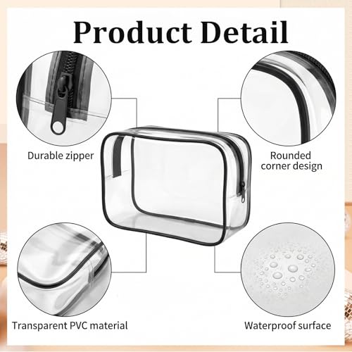 20 Packs Clear Makeup Bag, Bulk Makeup Bags Waterproof PVC Toiletry Bag with Zipper for Travel, Cosmetic Bags for Women Men, Clear Cosmetic Pouch Organizer Case (Black) - color: 20 black