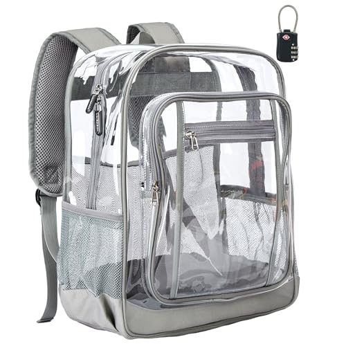Vorspack Clear Backpack Heavy Duty - Extra Large Clear Backpacks with TSA Lock Transparent See Through Bookbag for School, Work, College, Travel - Grey - color: Grey, size: Large