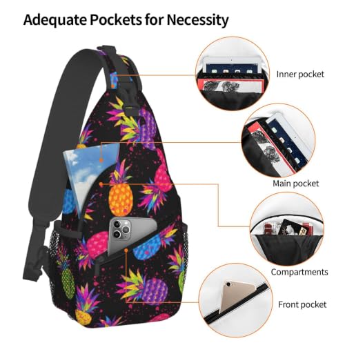 Sling Backpack Unisex Crossbody Chest Bag Shoulder Chest Bag For Women Men Hiking Travel - color: Pineapple