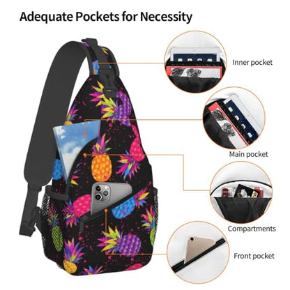 Sling Backpack Unisex Crossbody Chest Bag Shoulder Chest Bag For Women Men Hiking Travel - color: Pineapple