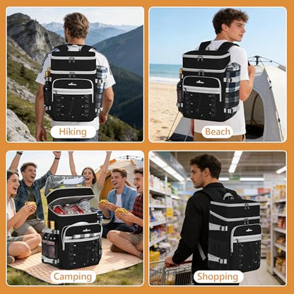 Cooler Backpack, 40 Cans Insulated Lunch Backpack Picnic Backpack for Men&Women, Durable Cooler Bag with 2 Leak Proof Compartments for Picnic, BBQ Camping, Lunch, Beach, Hiking, Black - color: Black&gray