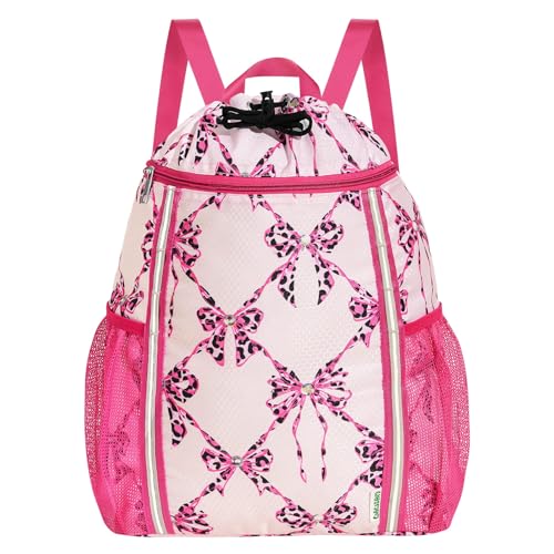 WAWSAM Drawstring Backpack, Bowknot Drawstring Gym Bag, Waterproof Swim Bag for Beach String Cinch Backpack with Two Mesh Water Bottle Pocket - color: Bowknot