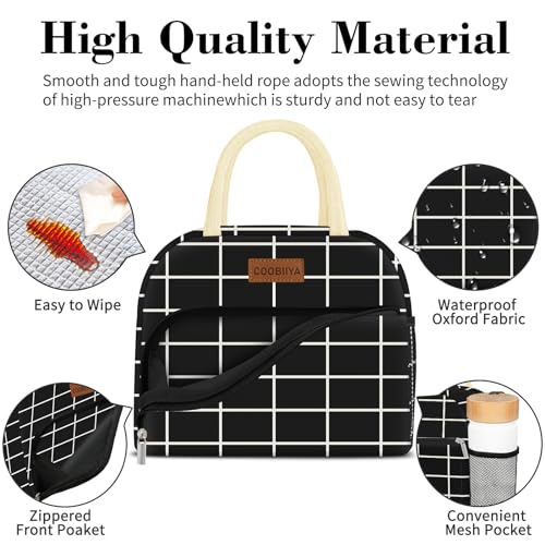 Coobiiya Lunch Bag Women, Lunch Box for Women Adult Men, Small Leakproof Cute Lunch Tote Large Capacity Reusable Insulated Cooler Lunch Container for Work/Office/Picnic/Travel-Black Plaid - color: Black Plaid